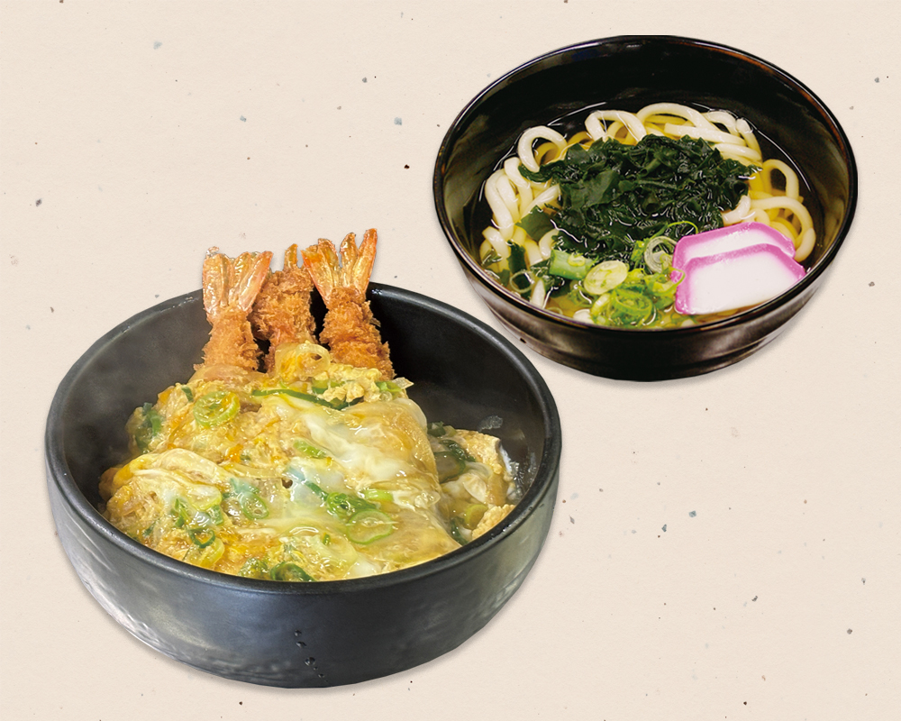 エビフライ丼とうどんのセット